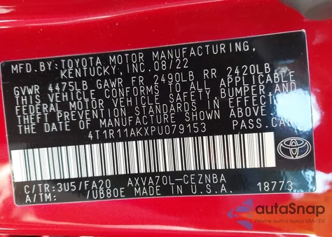 2023 Toyota Camry Le from USA, damaged, VIN 4T1R11AKXPU079153